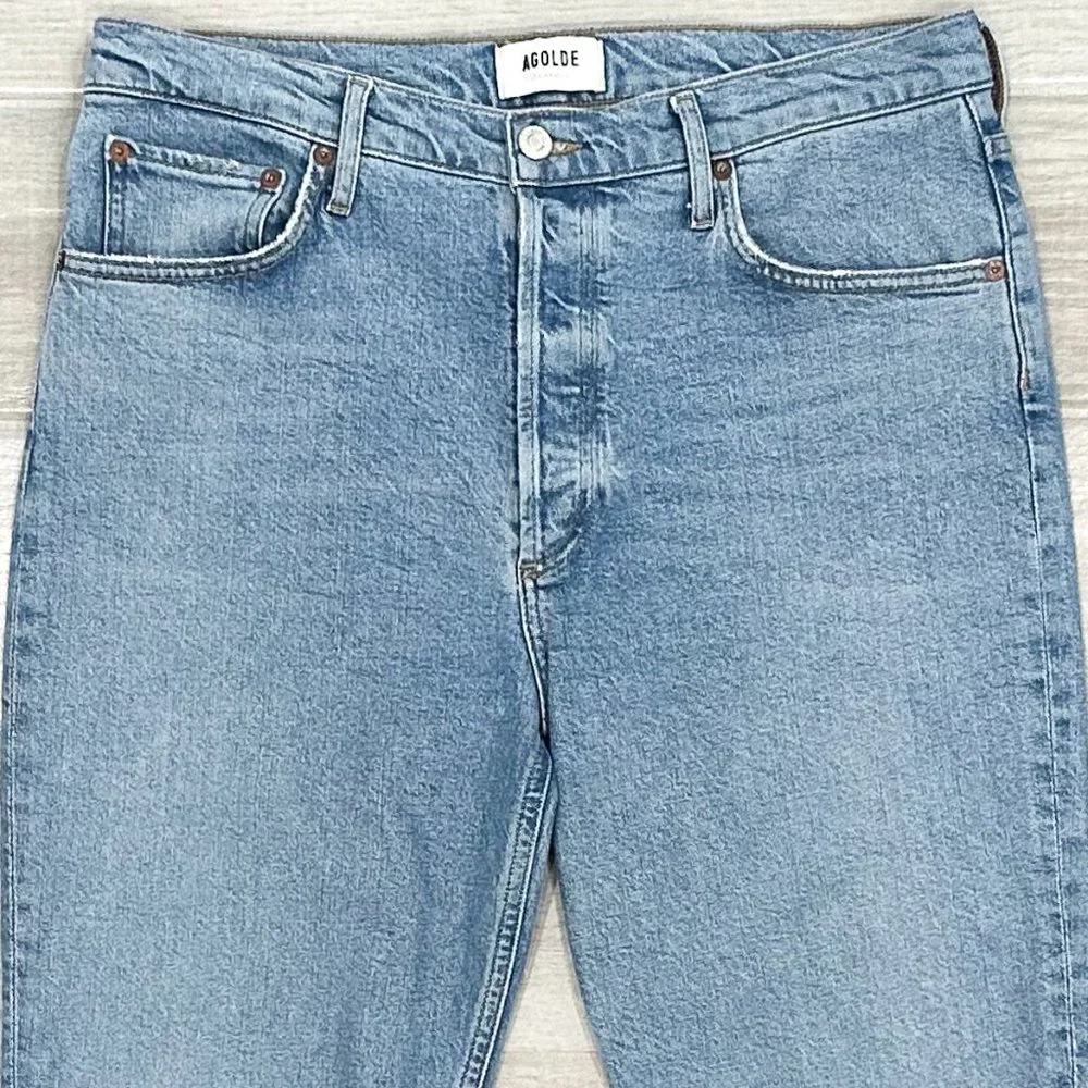 Agolde Riley High Rise Straight Crop Jeans in Shiver Light Wash Denim Size 30 - Picture 5 of 15